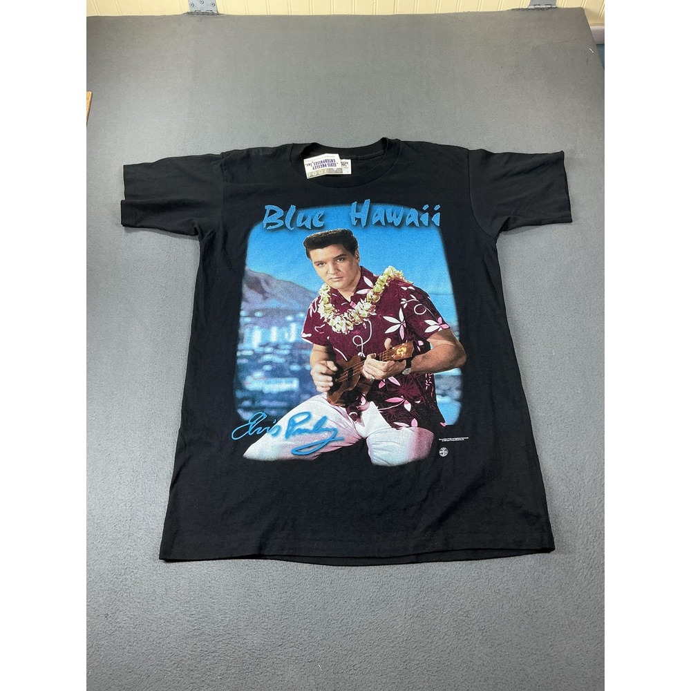 Vintage Tennessee River Shirt Mens L Black Elvis Presley Blue Hawaii Graphic 90s